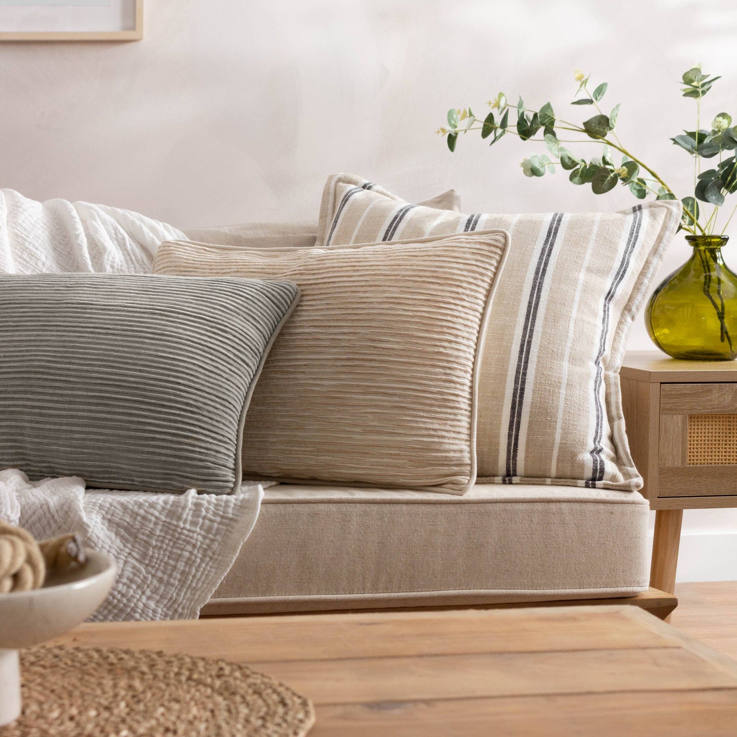 Hebble Striped Cushion Natural Black: Natural Black / Feather Filled / 50 x 50cm