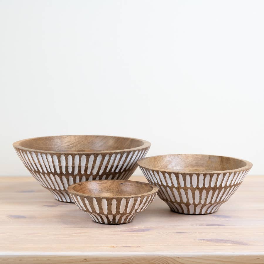Mango Wood White White Washed Serving Bowl, 23cm