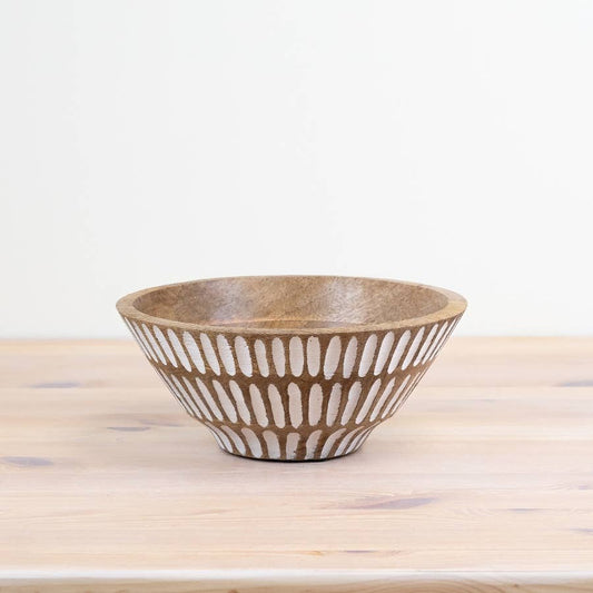Mango Wood White White Washed Serving Bowl, 23cm