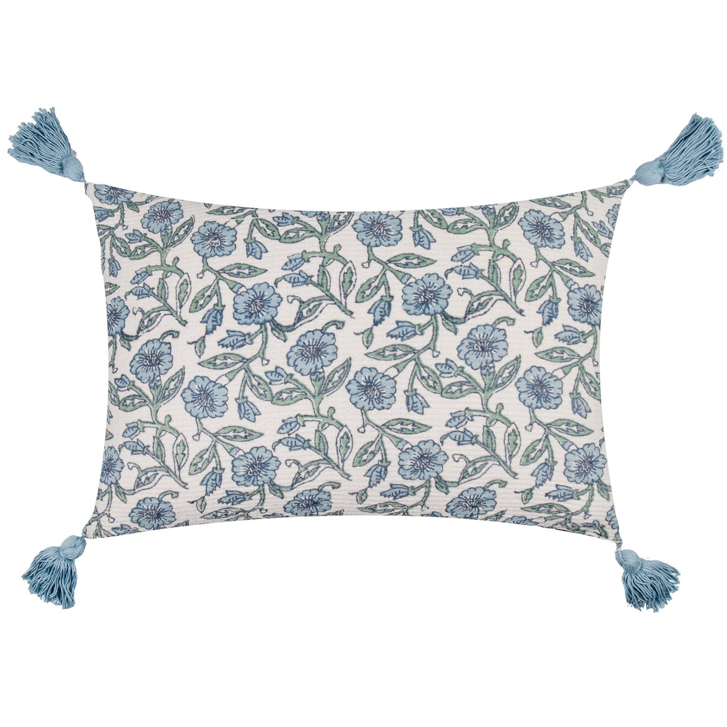 Delphine Floral Tasselled Cushion Delph Blue: Delph Blue / Cover Only / 40 x 60cm
