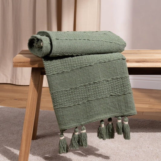Caliche Woven Tasselled Throw Khaki: Khaki / 130 x 180cm