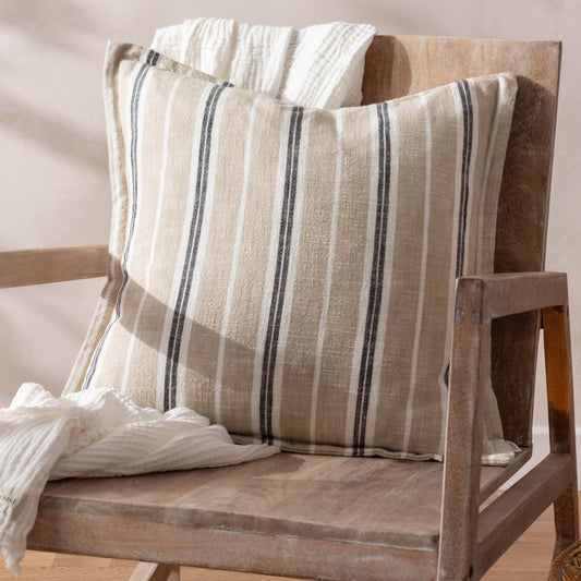 Hebble Striped Cushion Natural Black: Natural Black / Feather Filled / 50 x 50cm