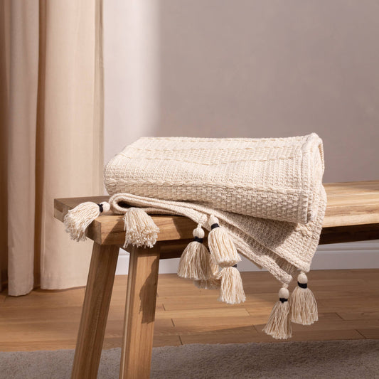 Caliche Woven Tasselled Throw Natural: Natural / 130 x 180cm