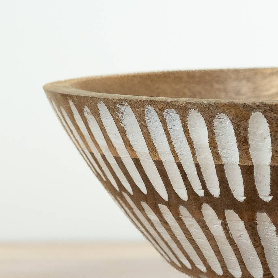 Mango Wood White White Washed Serving Bowl, 23cm