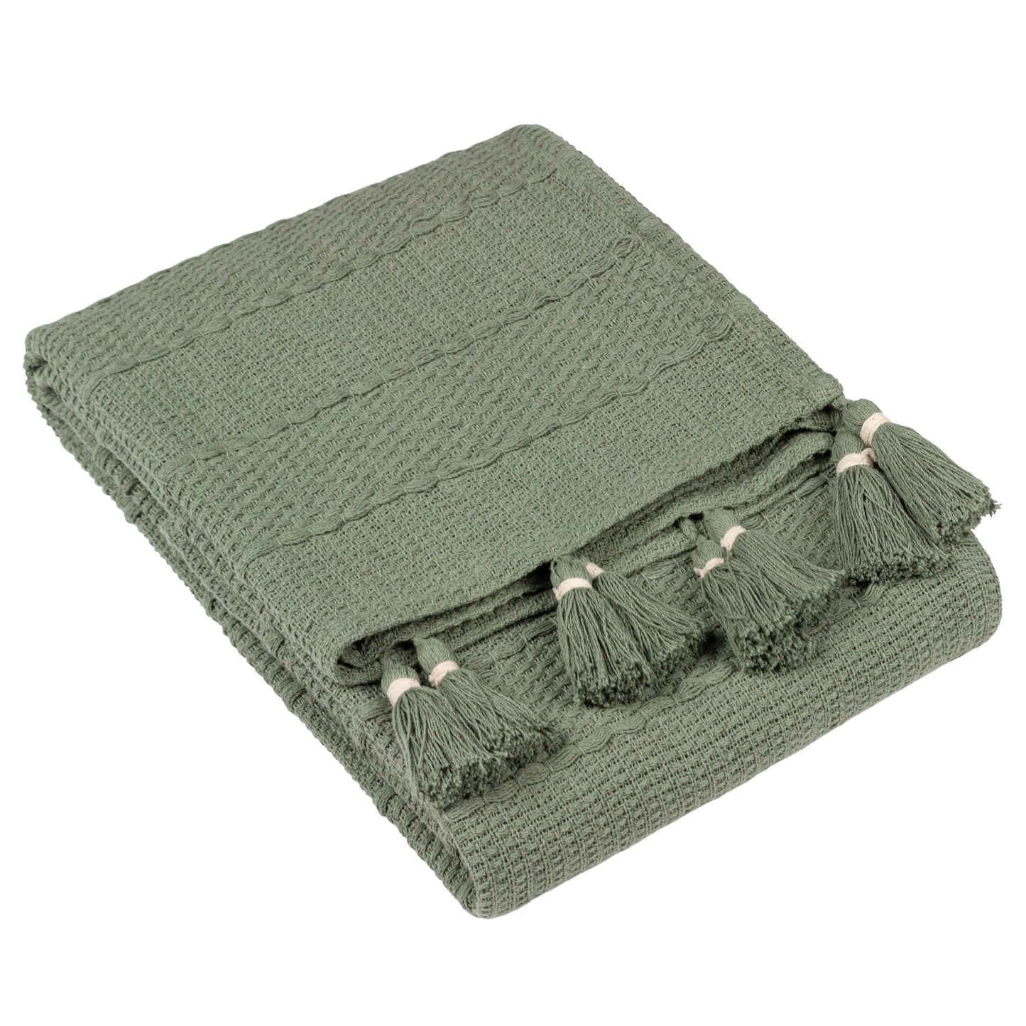 Caliche Woven Tasselled Throw Khaki: Khaki / 130 x 180cm
